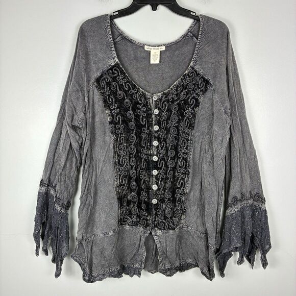 Indigo Tops - Indigo Thread Women’s XL Gray Top Long Sleeve Witchy Goth Fairy Dark Cottagecore